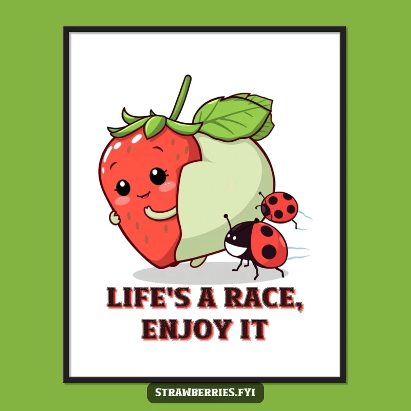 Free Printable Wall Art: Funny Strawberry Character Racing Joyful Downloadable Gift