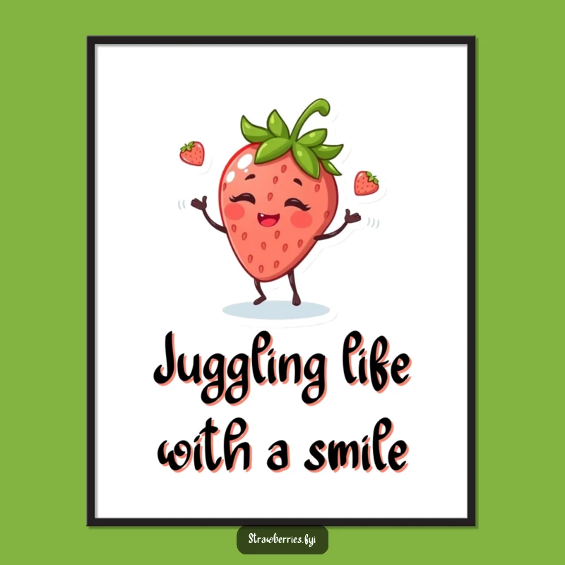 Free Printable Wall Art: Juggling Strawberry Whimsical Funny Downloadable Gift