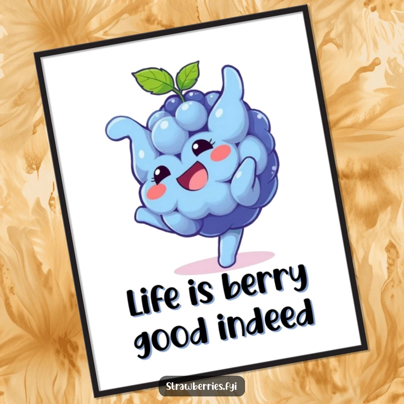 Funny Free Printable Wall Art: A playful blueberry character performing a joyful somersault with a big, infectious grin.