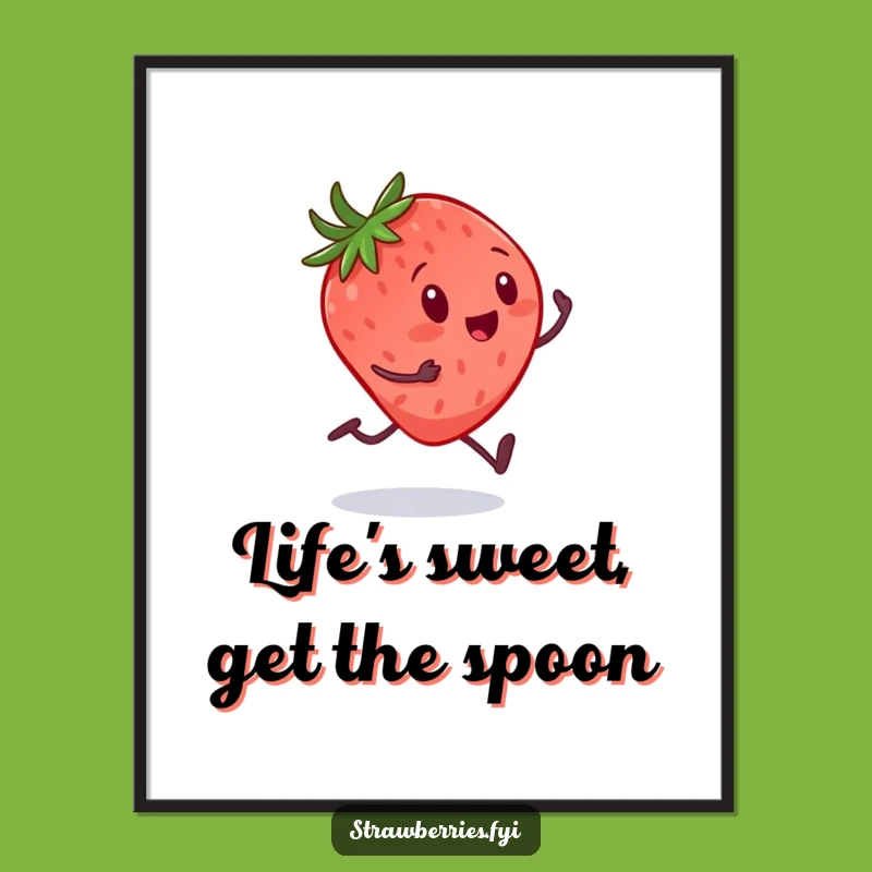 Free Printable Wall Art: Strawberry Chasing Spoon, Quirky Food Decor Downloadable