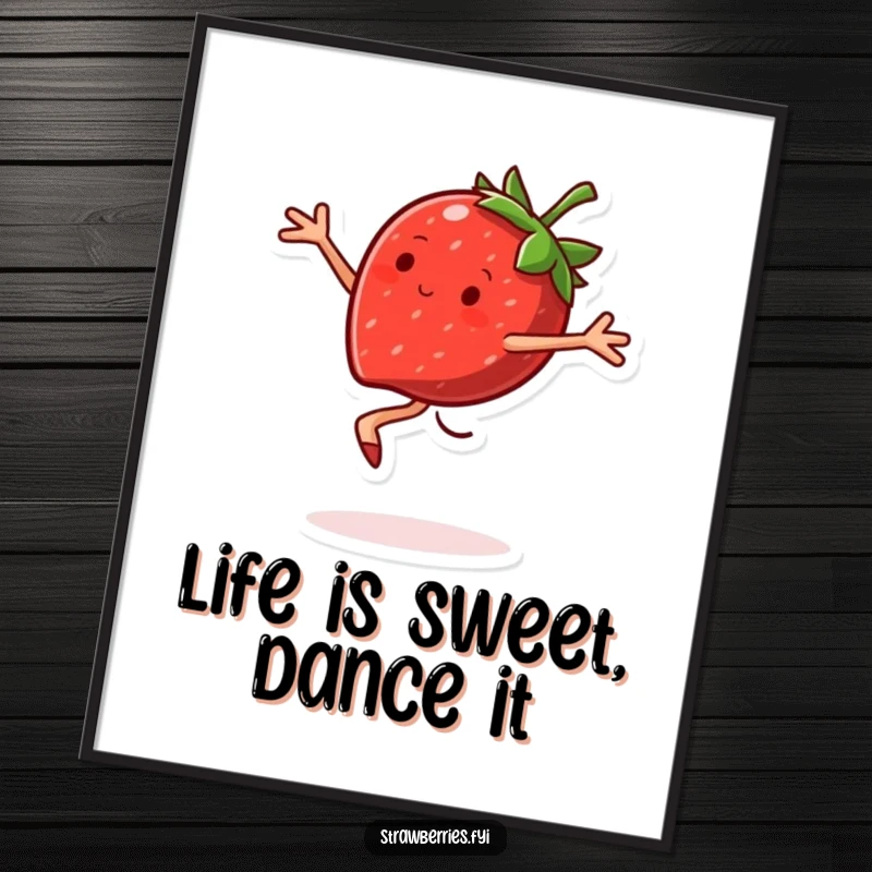 Free Printable Wall Art: A strawberry character in a joyful pirouette, adding sweet whimsy to decor.