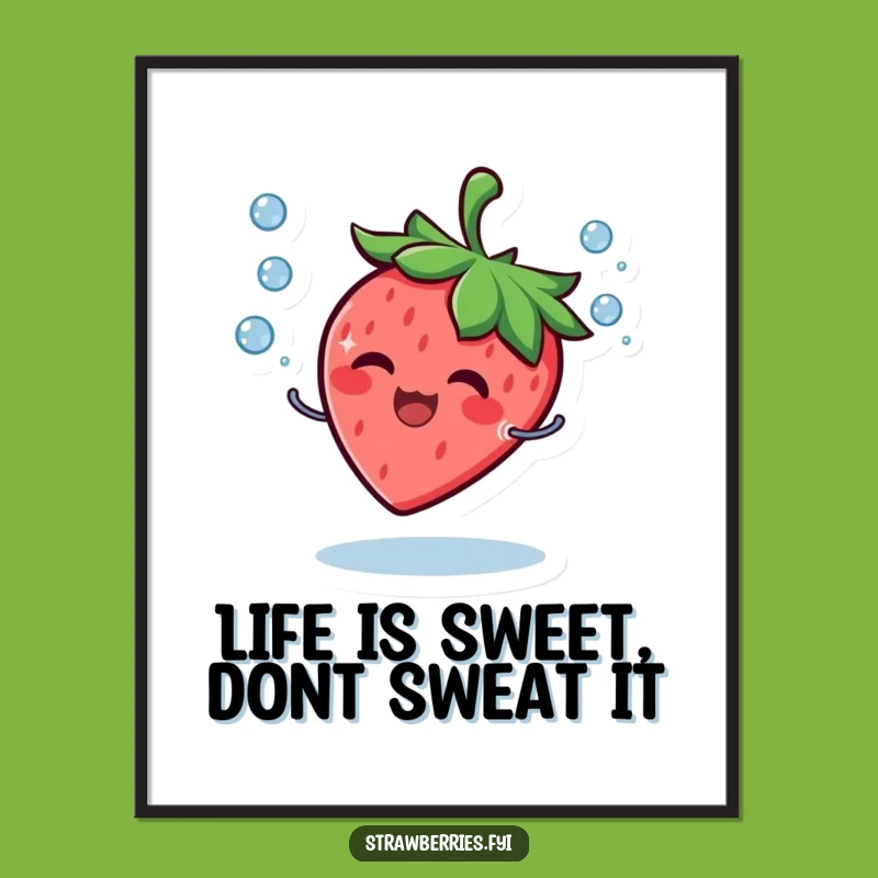 Free Printable Wall Art: Giggling Strawberry Juggling Droplets - Funny Downloadable Decor