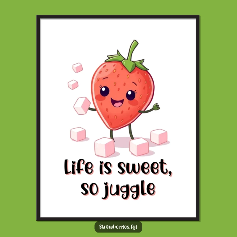 Free Printable Wall Art - Juggling Strawberry Funny Downloadable Art