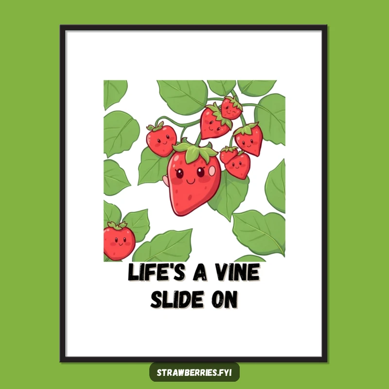 Funny Free Printable Wall Art: Strawberry Vine Slide Adventure, Downloadable Decor