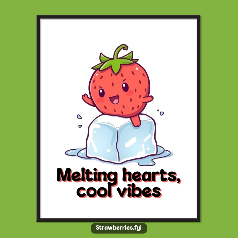 Funny Free Printable Wall Art: Kawaii Strawberry's Melting Ice Adventure Art - Downloadable