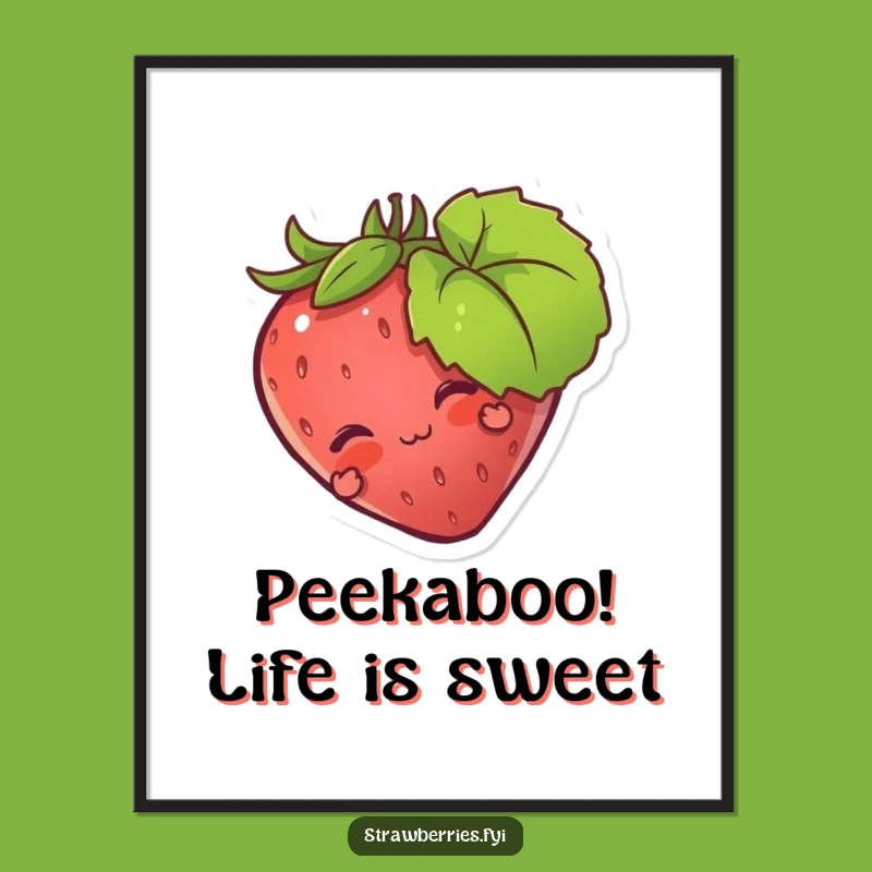 Free Printable Wall Art: Shy Strawberry Hide-and-Seek - Whimsical Downloadable Art