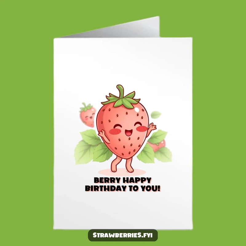 Free Printable Birthday Card: Blushing Strawberry Dance, Instant Download Joy