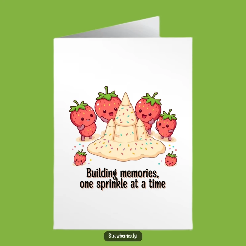 Free Printable Birthday Card: Funny Strawberry Sandcastle Downloadable Gift
