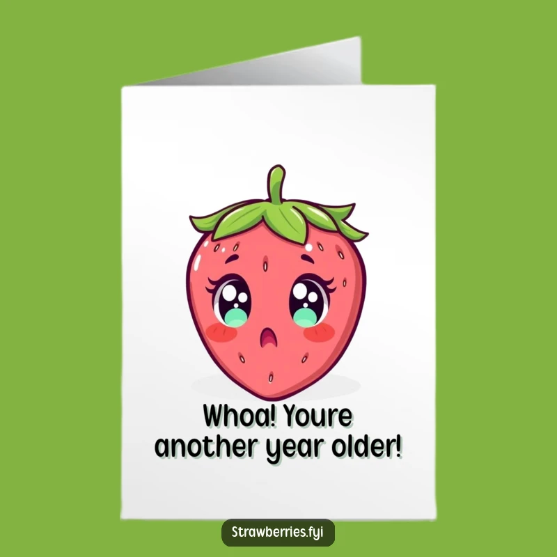Free Printable Birthday Card: Surprised Falling Strawberry - Funny Downloadable Gift