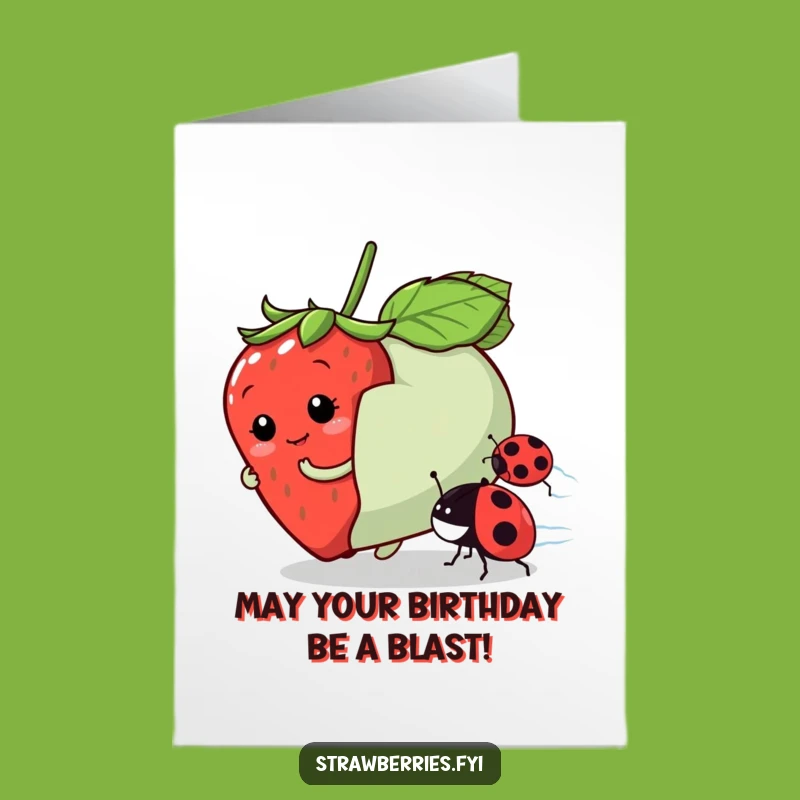 Free Printable Birthday Card: Funny Strawberry Racing Ladybug Fun Gift
