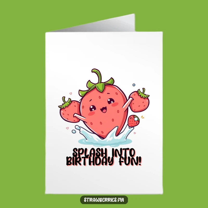 Free Printable Birthday Card: Splash into Fun Kawaii Strawberry