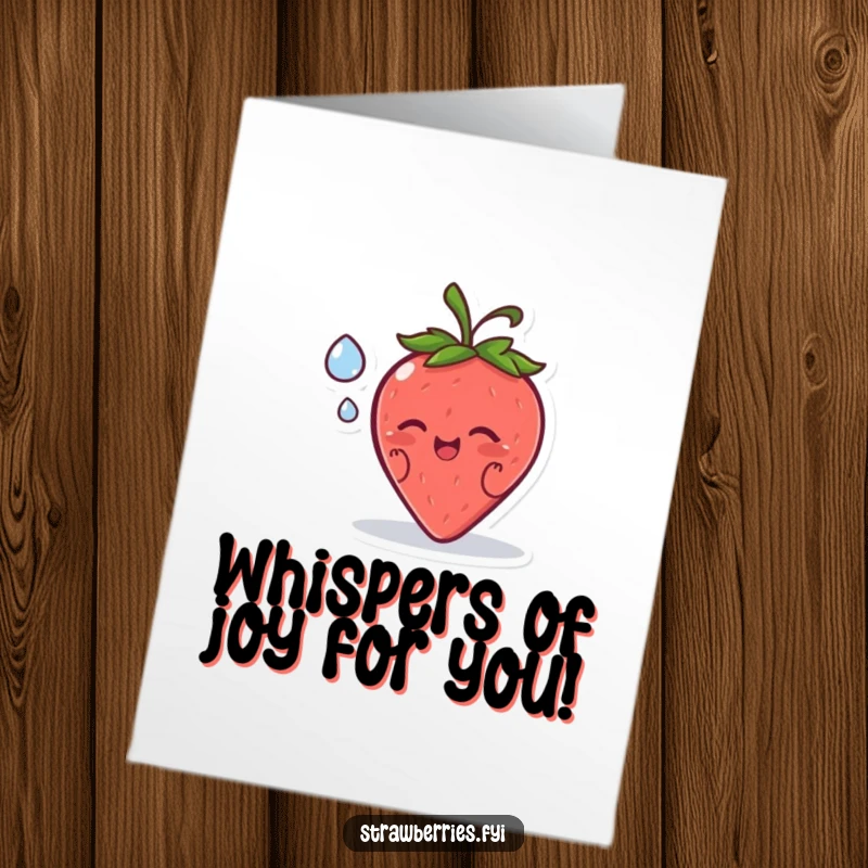 Funny Free Printable Congratulations Card with a happy strawberry character sharing a secret with a dewdrop, celebrating success, a perfect DIY gift.