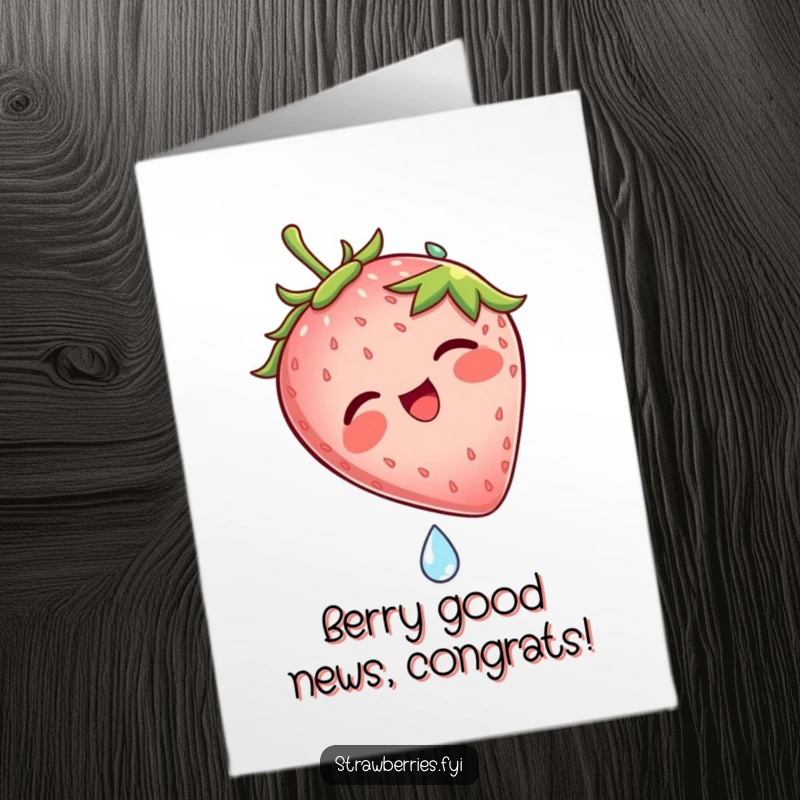Funny Free Printable Congratulations Card: Strawberry sliding down a dew drop, symbolizing a smooth and successful journey.