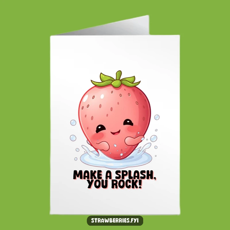 Free Printable Congrats Card: Splashing Kawaii Strawberry Joyful Funny Downloadable Gift