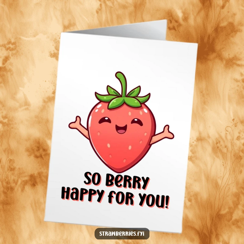Funny Free Printable Kawaii strawberry character giving a happy embrace, perfect for congratulating achievements with fruity flair.