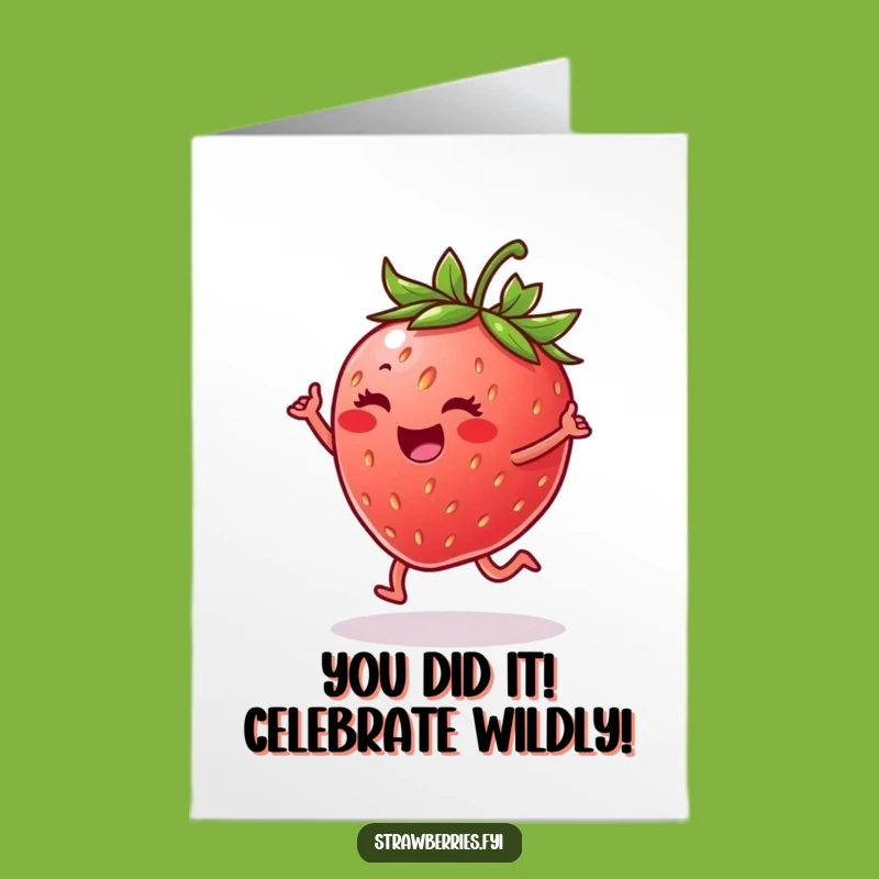 Free Printable Congrats Card: Dancing Strawberry Celebration - Funny Downloadable Gift