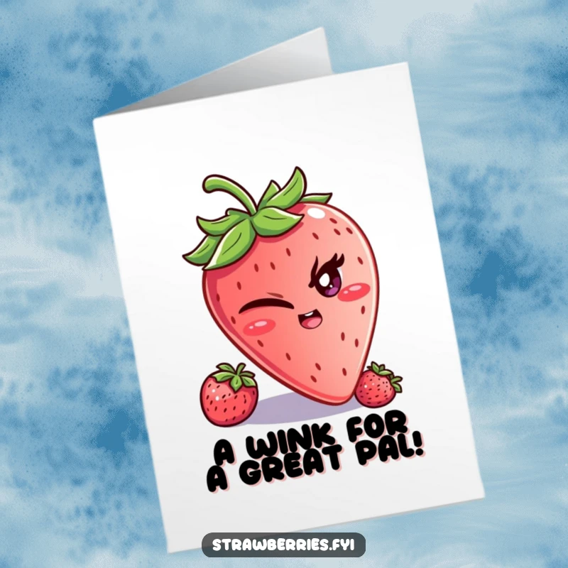 Funny Free Printable Thank You Card: A strawberry character winking with a knowing, mischievous glint, adding a dash of playful intrigue.