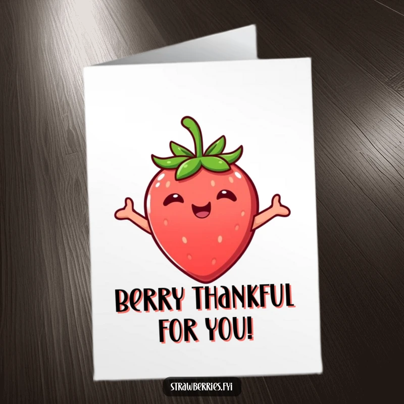 Funny Free Printable Kawaii strawberry character offering a big, happy embrace, perfect for a sweet and humorous thank you.