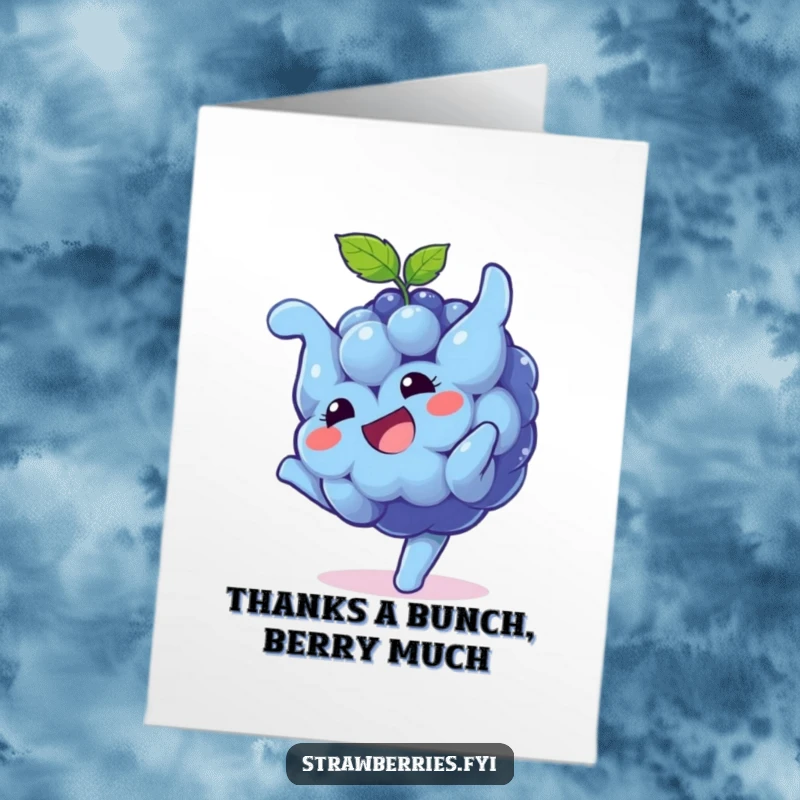 Funny Free Printable Thank You Card: A playful blueberry character doing a somersault with a grin to express thanks.