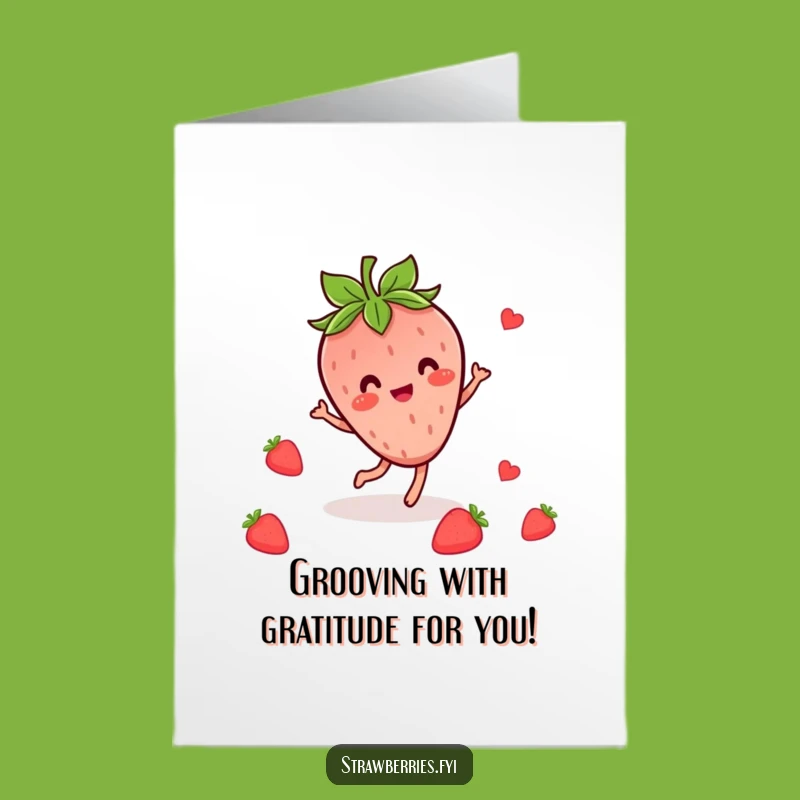 Free Printable Thank You Card: Dancing Kawaii Strawberry Sweet Funny Downloadable Gift