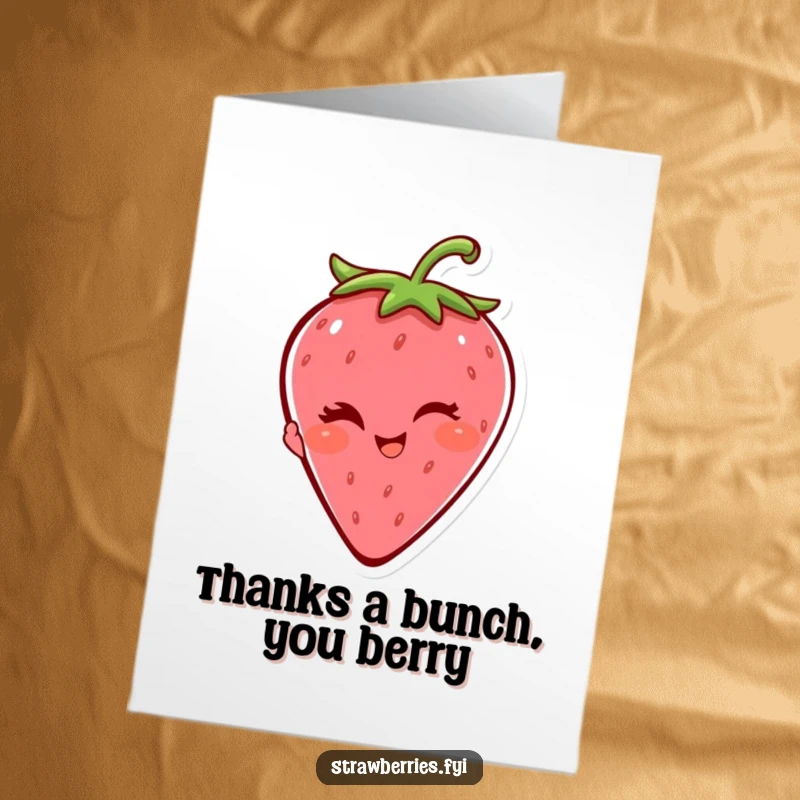 Funny Free Printable Thank You Card: A cute strawberry character giving a friendly, charming wink.