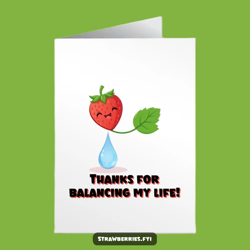 Free Printable Thank You Card: Dewdrop Balancing Strawberry - Funny Downloadable Gift