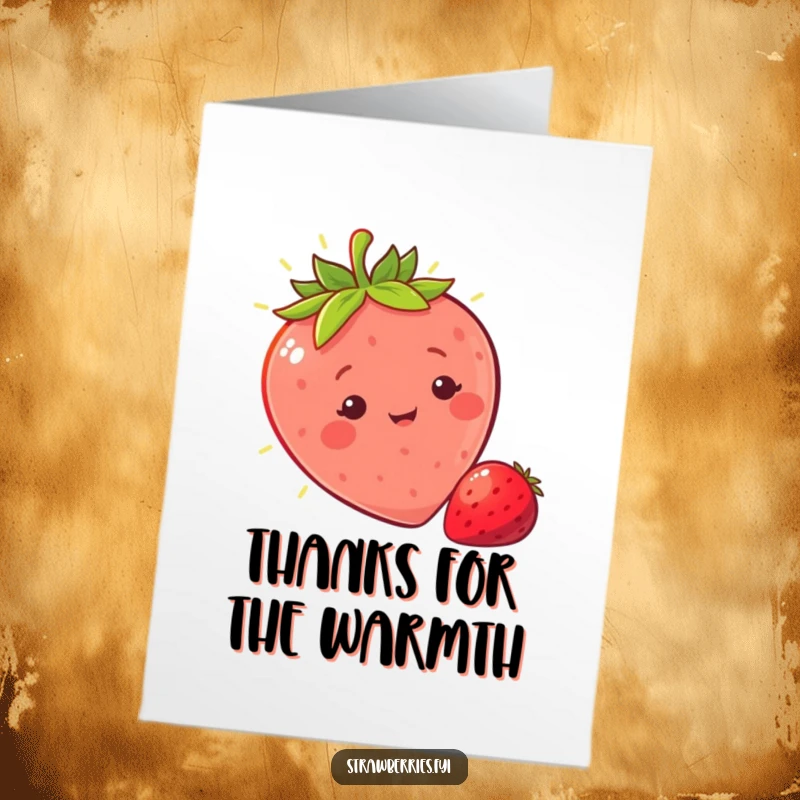 Free Printable Thank You Card: A sunny strawberry character basking in sunlight, sending warm and heartfelt thanks.