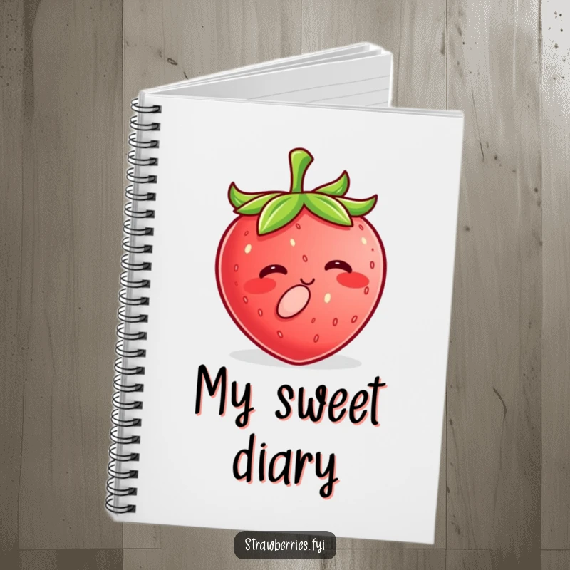 Funny Kawaii Strawberry Notebook featuring a happy character giving a tiny, sweet kiss, ideal for journaling and notes.