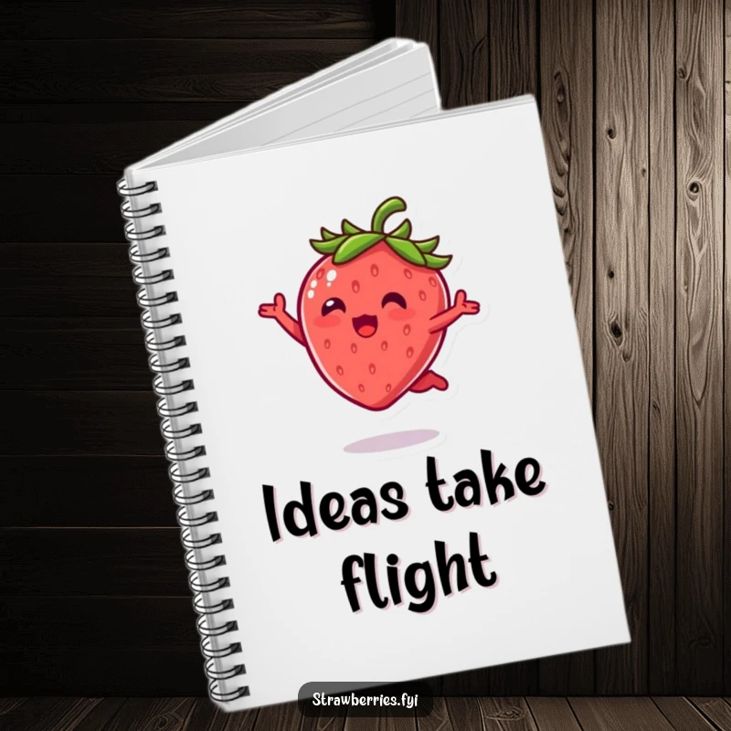 Funny Notebook: Featuring a kawaii strawberry character mid-joyful leap, perfect for capturing inspired thoughts and ideas.