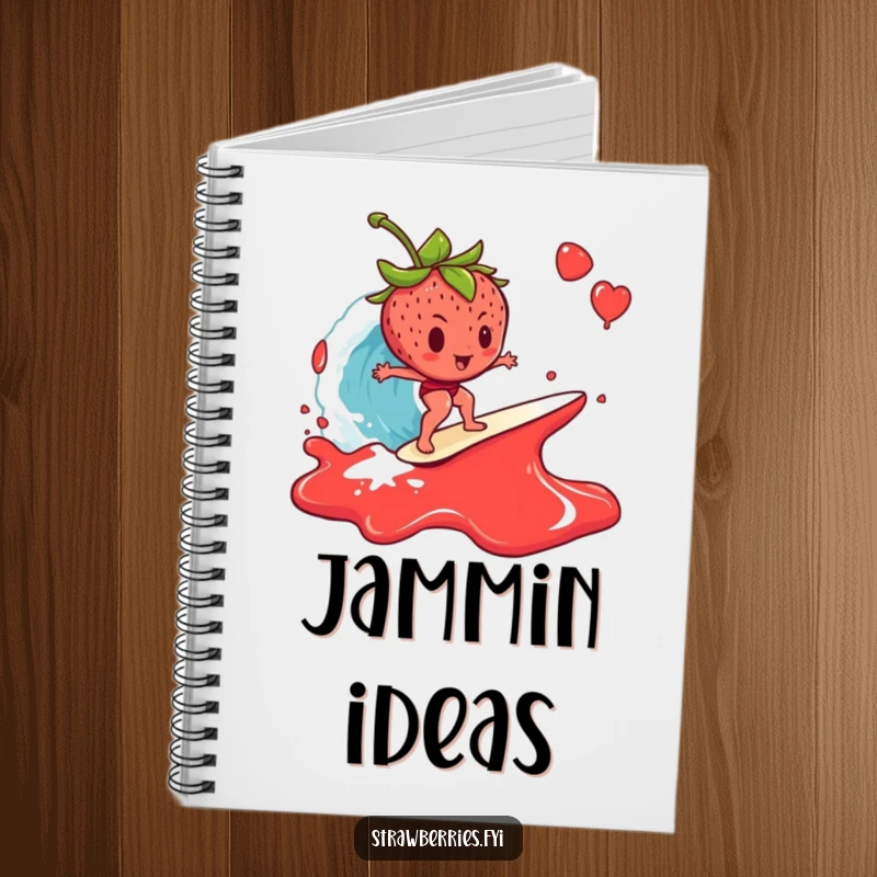 Funny Notebook: A strawberry attempting to surf a wave of jam, a humorous and inspiring stationery item.