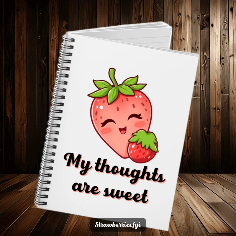 Funny notebook featuring a winking strawberry playfully nudging a berry, perfect for capturing thoughts with a flirty, fruity touch.