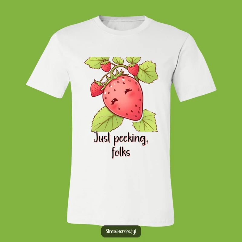 Funny Curious Strawberry Vine T-Shirt - Playful Fruit Tee