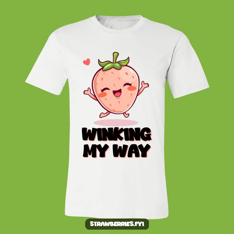 Funny Kawaii Strawberry Hop T-Shirt: Leap into Fun with a Wink
