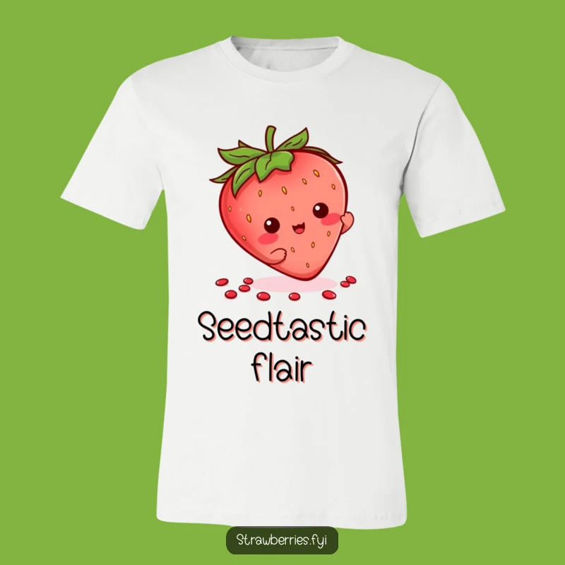 Funny Kawaii Strawberry Seed Flourish T-Shirt, Quirky Strawberry Graphic Tee