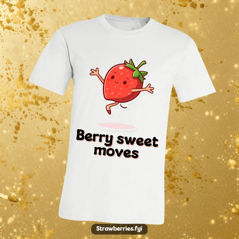 Funny T-Shirt depicting a joyful strawberry character doing a pirouette, perfect for dancers and fruit lovers.