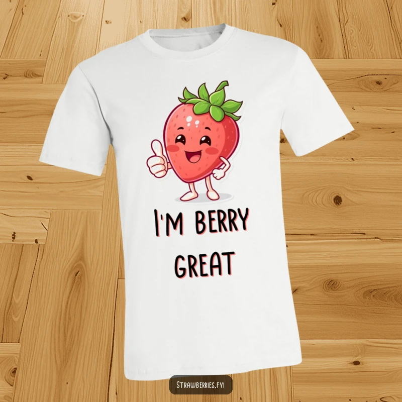 Funny Thumbs Up Strawberry T-Shirt: A smiling strawberry offering a big thumbs up, a symbol of fun approval.