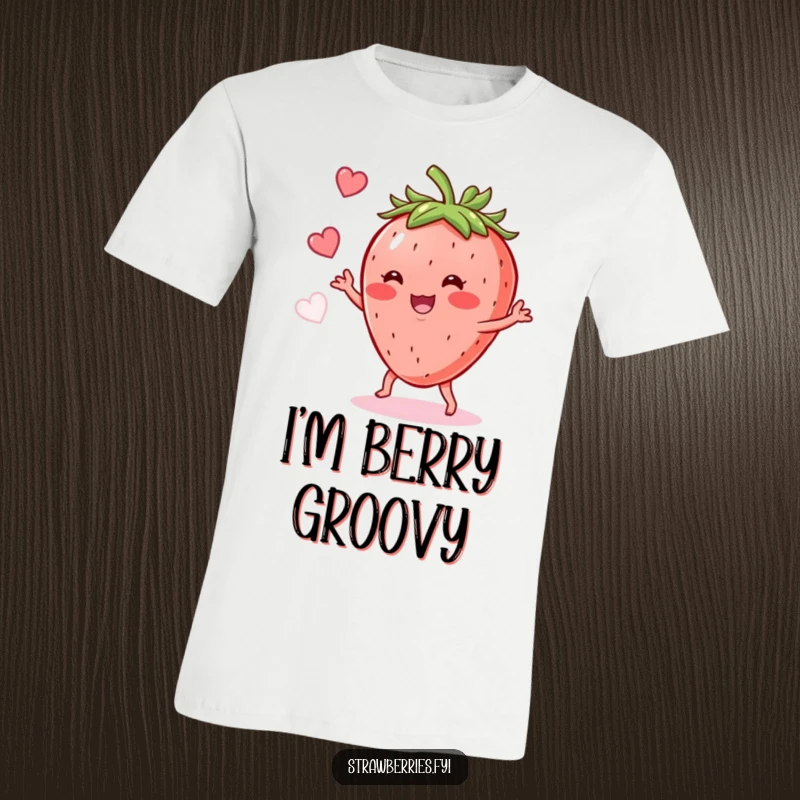 Funny Strawberry Shimmy T-Shirt: A cheerful strawberry in mid-shimmy, spreading fruity vibes and infectious fun.