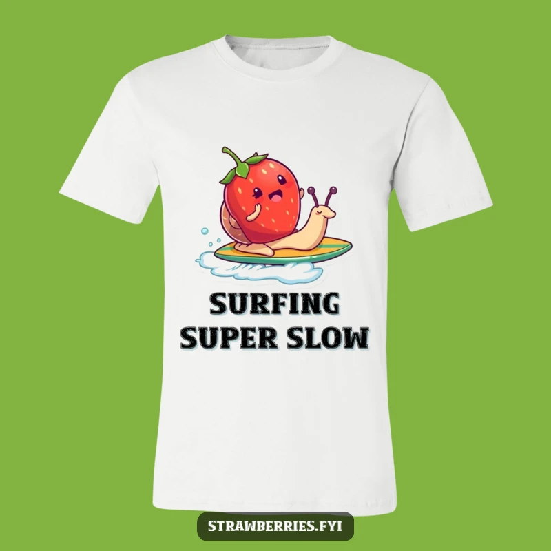 Funny Strawberry Snail Surf T-Shirt - Quirky Character Apparel for Laid-Back Fun