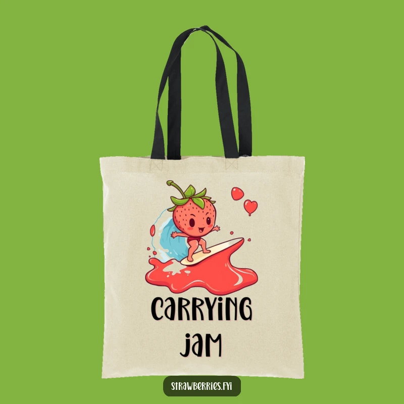 Funny Strawberry Tote Bag: Jam Wave Surfer - Carry Your Breakfast Fun!