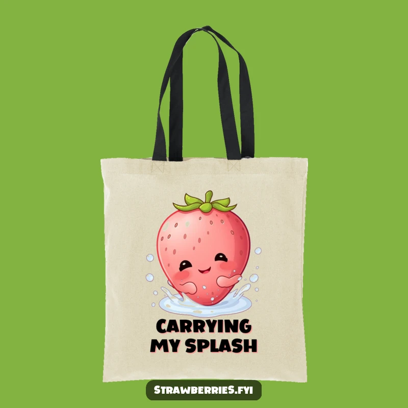 Funny Kawaii Strawberry Splash Tote Bag: Giggling Berry Character Water Carry Gift