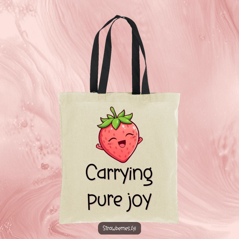 Funny Strawberry Tote Bag featuring a tickled strawberry character wiggling with pure, uncontainable delight, a humorous and practical funny gift.