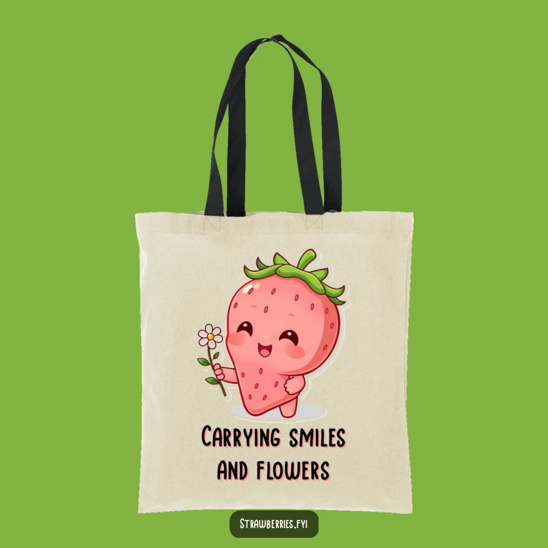 Funny Strawberry Flower Tote Bag - Cute Character Bloom Accessory, Gift Idea