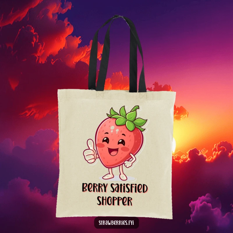 Funny Thumbs Up Strawberry Tote Bag: A happy strawberry giving a thumbs up, perfect for carrying positivity.